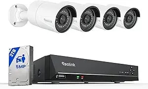 Reolink 8ch 5mp Security Camera System, 4pcs Wired Poe Cameras For Home Security Outdoors, Smart Person/Pet/Vehicle Detection, 4k 8ch Nvr With 2tb Hdd For 24-7 Recording, rlk8-410b4-5mp White