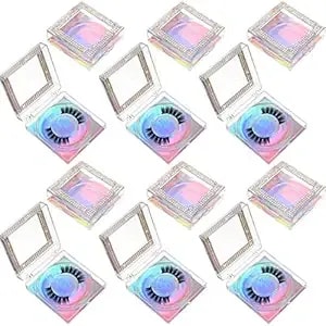 Blulu 12 Pcs Lash Boxes Packaging Empty Bulk Square Glitter 3d False Eyelash Cluster Box Storage Case Rhinestone Lash Organizer Container With Glitter Paper Clear Tray For Women Cosmetic(Holographic)