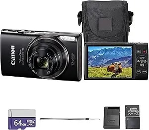 Canon Powershot Elph 360 Hs A Digital Camera (Black) - 20.2mp Cmos Sensor, 12x Optical Zoom & Built-In Wi-Fi - Compact Point-And-Shoot For Travel & Everyday Photography (7280c001) + 64gb Card + Bag +