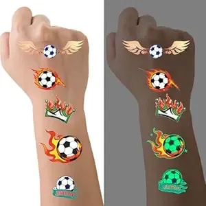 79 Pcs Soccer Ball Glow In The Dark Pre-Cut Temporary Tattoos, Luminous Soccer Stickers, Worlde Cup Football Stickers, Sports Themed Party Decorations, Soccer Party Favors, Ideal Fan Gifts
