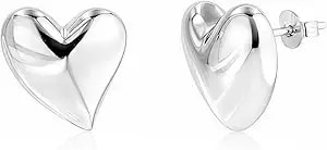 Amazon Essentials Brass Puffy Heart Stud Earrings For Women With Secure Pushbacks