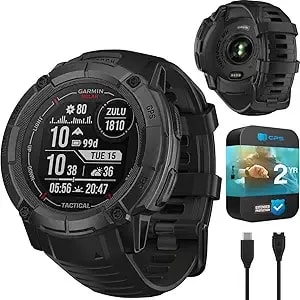 Garmin Instinct 2x Solar - Tactical Edition, Solar Charging, Rugged Gps Smartwatch, Built-In Flashlight, Ballistics Calculator, Black 010-02805-13 Bundle With 2 Yr Cps Enhanced Protection Pack