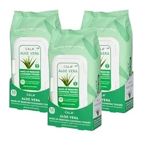 Cala Makeup Remover Cleansing Tissues: Aloe Vera - Gentle, Hydrating, And Effective Makeup Removal For All Skin Types (180 Count - Pack Of 3, Aloe Vera)
