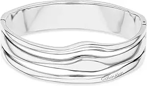 Calvin Klein Wavy Bangle Bracelet For Women - Stainless Steel With Hinge Closure - Modern Elegance - Premium Fashion Jewelry Accessory - Gift For Her