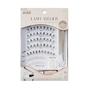 Kiss Lash Atelier Professional Lash Extension Kit, ‘Anime’, Pre-Mapped False Eyelashes, 46 Lash Clusters & 36 Individual Lashes, Last For Up To 7 Days, Glue Ring, Applicator