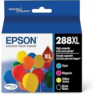 Epson t288xl Black/Cyan/Magenta/Yellow High Yield Ink Cartridge, 4/Pack (t288xl-Xcs) In Retail Packaging