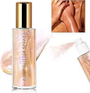 Hosaily Body Glitter Spray, Holographic Body Shimmer Quick-Drying And Non-Sticky Duochrome Glitter Hairspray For Face Clothes, Sparkle Highlighter Makeup Festival Rave Accessories, Rose Gold