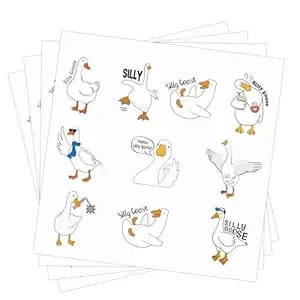 Blulu Silly Goose Temporary Tattoos 8 Sheets 80 Pcs One Goose Birthday Decorations Cute Animals Themed Fake Tattoo Stickers For Classroom Prize School Gifts Carnival Birthday Party Favors(Funny)