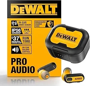 Dewalt Heavy Duty True Wireless Ear Buds, Bluetooth Headphones With Type C Charging Case Included, Over 37 Hours Of Battery Life, Easy Setup For Iphone, Perfect For Jobsite, Outdoor Work, Yellow