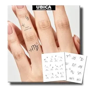 Semi Permanent Tattoo, 2 Sheets Zodiac Temporary Tattoos, Realistic Black Constellation Symbol Fake Tattoo Stickers For Women Men, Waterproof Non-Reflective, Lasts 7-15 Days For Finger Arm Neck