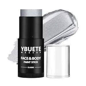 Ybuete Silver Face Body Painting Stick, Professional Silver Full-Coverage Cream Face Paint For Halloween Sfx Cosplay Makeup, Washable Eye Body Stick For Adult Costume Party
