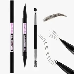 Lavone 2-In-1 Waterproof Eyebrow Pen, With 3 Tip Microblading Eyebrow Pen And Ultra-Precise Brow Pencil, Dual-Ended Eyebrow Brush - Ebony 01