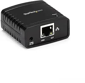 Startech 1-Port Usb 2.0 Network Print Server, 10/100 Mbps Auto-Sensing, Wired Ethernet Lan Usb Printer Server Adapter, Taa Compliant