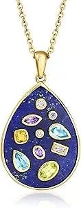 Ross-Simons Lapis And .99 Ct. T.W. Multi-Gemstone Pendant Necklace In 18kt Gold Over Sterling. 18 Inches