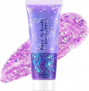 Purple Hair Glitter For Kids Demon Movie Hunter, Chameleon Purple Mermaid Face Glitter Face Paint For Halloween, Mardi Gras Rave Concerts Outfit For Women
