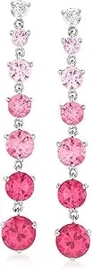 Ross-Simons 4.50 Ct. T.W. Simulated Pink Sapphire And .20 Ct. T.W. Cz Drop Earrings In Sterling Silver