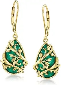 Ross-Simons 10.00 Ct. T.W. Emerald Vine Drop Earrings In 18kt Gold Over Sterling