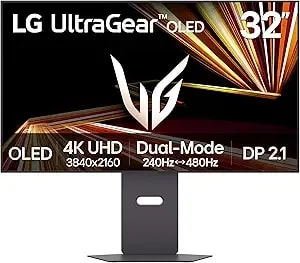 Lg 32gx870a-B 32-Inch Ultragear 4k Uhd (3840 X 2160) Oled Gaming Monitor, Dual-Mode, 240hz, 0.03ms, Nvidia, Amd Freesync Premium Pro, Vesa Displayhdr True Black 400, Usb Type-C, dp2.1