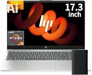 Hp 17.3" Fhd Business Laptop, Amd Ryzen 5 Processor (Beats Intel i7-1355u), 8gb ddr5 Ram, 756gb Storage(256gb Ssd & 500gb External), Usb-C, Wi-Fi 6, Windows 11 Pro + Copilot, Earphone Jack