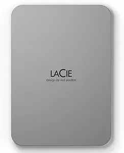 Lacie Mobile Drive 4tb External Hard Drive Portable Hdd - Moon Silver, Usb-C 3.2, For Pc And Mac, Post-Consumer Recycled, With Adobe All Apps Plan And Rescue Services (stlp4000400)