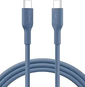 Belkin Eco Usb-C To Usb-C Cable 6.6ft, 60w - Soft, Braided, Flexible Fast Charging Cable, Type C Charger Cord For Iphone 17, Iphone 16, Galaxy s25, Pixel 9, Macbook, Ipad Pro, & More - Blue