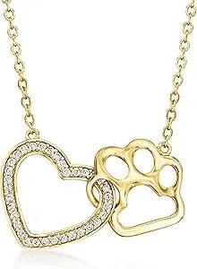 Ross-Simons 0.30 Ct. T.W. White Topaz Heart And Paw Print Necklace In 18kt Gold Over Sterling. 18 Inches