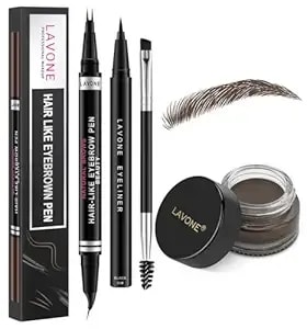 Lavone Makeup Kit With Waterproof Eyebrow Pen, Pomade, Eyeliner And Brow Brush, Smudge-Proof And Long Lasting Formula, Eyebrow Pencils For Women, Medium Brown