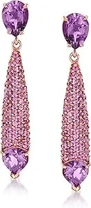 Ross-Simons 3.30 Ct. T.W. Amethyst And 1.40 Ct. T.W. Rhodolite Garnet Drop Earrings In 18kt Rose Gold Over Sterling