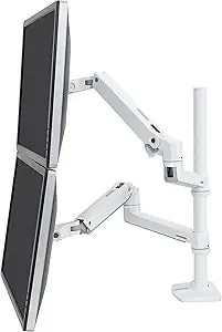 Ergotron – Lx Vertical Stacking Dual Monitor Arm, Vesa Desk Mount – For 2 Monitors Up To 40 Inches, 7 To 22 Lbs Each – Tall Pole, White