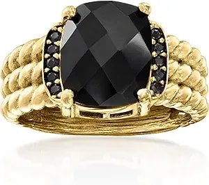 Ross-Simons Onyx And .20 Ct. T.W. Black Spinel Ring In 18kt Gold Over Sterling