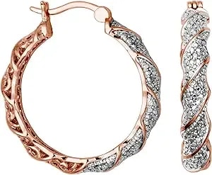 Amazon Collection Plated Bronze Diamond Accent Twisted Hoop Earrings