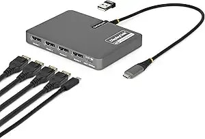 Startech Usb-C To Quad Displayport 4k60, 4k120 Workstation Dock, 140w Pd Passthrough, Usb For Keyboard And Mouse, Windows, Mac m1-m5, usb4, Thunderbolt, Displaylink dl7400, Taa (Quad-Usb-Dp-Adapt)