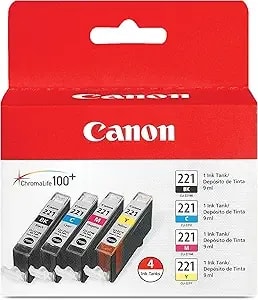 Canon Cli-221 Genuine Four Color Pack, Compatible With mp980, mp560, mp620, mp640, mp990, mx860, mx870, ip4600, ip3600, And ip4700 Printers
