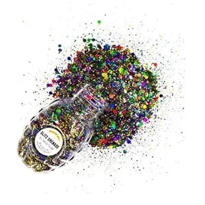 Neva Nude Face And Body Glitter Keychain - Chunky Loose Glitter For Festivals, Raves, And More - Cosmetic Grade - Super Sparkly (Rainbow Brite Multicolor Holographic Glitz Grenade)