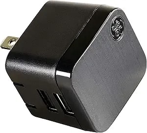 Ge Iphone Usb Wall Charger Block, 12w Dual Port Type A Charging Block For Iphone 15, 14, 13 Series, Ipad, Power Adapter Cube, Foldable Plug Usb Charging Box, Black, 35783