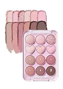 Colorgram Pin Point Eyeshadow Palette 02 Pink+Mauve= - Ultra-Blendable Matte, Glitter, Shimmer Shades For Daily Makeup - K-Beauty Eye Palette With Easy-To-Use Calculator Design