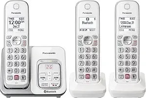 Panasonic Cordless Phone With Answering Machine, link2cell Bluetooth Home Phones, Voice Assistant And Advanced Call Blocking, Expandable System With 3 Handsets - Kx-tgd863w (White)