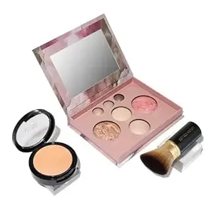 Laura Geller New York Baked Starter Kit - Full Coverage: Double Take Powder Foundation + Best Of The Best Face Palette + Retractable Angled Kabuki Brush (03 Light)