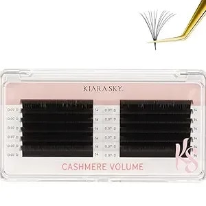 Kiara Sky Lash Cashmere Volume Lash Extensions - Premium Cashmere Lash Extensions - Soft Semi-Matte Natural Finish - For Professional Eyelash Extensions Use Only - Black, (D-0.07-14mm)