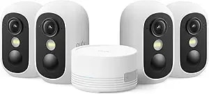 Eufy Security Eufycam c35 4-Cam Kit, Wireless Indoor/Outdoor Camera, Magnetic Mount, Color Night Vision, Local Storage, No Monthly Fee, Built-In 8gb, ip67, Facial Recognition, Solar Panel Compatible