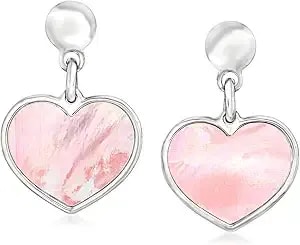 Ross-Simons Italian Pink Mother-Of-Pearl Heart Drop Earrings In Sterling Silver