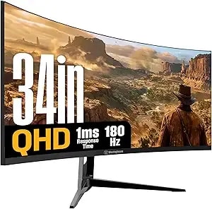 Westinghouse 34 Inch Curved Gaming Monitor, 2k Ultra-Wqhd(3440x1440p), 180hz, 1ms, Amd Freesync Premium, 3000:1 Contrast Ratio, 122% Srgb, 1500r, Eyecare, Built-In Speakers, displayportx2, hdmix2