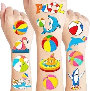 96 Pcs Beach Ball Temporary Tattoos , Summer Pool Party Decorations, Swimming Water Ball Theme Birthday Supplies, Fun Stickers Favors For Kids Girls Boys School Prizes Rewards