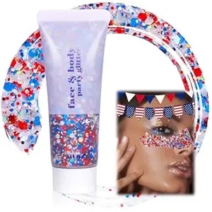 Boko Independence Day Body Glitter Gel, 50ml Red White Blue Chunky Glitter Gel For Face Hair Body Makeup, Patriotic Glitter For 4th Of July Memorial Day Veterans Day Flag Party Event Rave Accessories