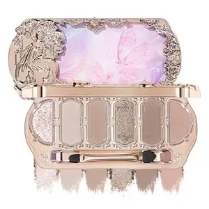 Luxury Butterfly Eyeshadow Palette, 4 Matte + 2 Shimmer Eye Shadow Makeup Palette With Dual-Ended Brush, Soft Blendable Cool Tone Brown Eyeshadow (02 Pink Brown)