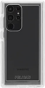 Pelican Voyager Series - Samsung Galaxy s22 Ultra Case [Wireless Charging Compatible] [Anti-Yellowing] Heavy Duty Phone Case With Belt Clip Holster Kickstand [18ft Mil-Grade Drop Protection] - Clear