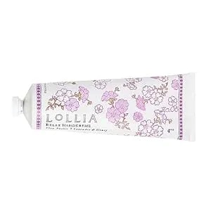 Lollia Relax Handcreme, 4 Oz, Sugar Cane, Vanilla Bean, & Jasmine, Scented Hand Cream For Women, Moisturizing Lotion For Dry Hands, Quick Absorbing Shea Butter & Cocoa Butter, Luxury Purse Essentials