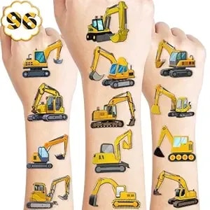 100 Pcs Excavator Temporary Tattoos Themed Birthday Party Decorations Decor Supplies Favors Construction Vehicle Truck Tattoo Stickers Gifts For Game Boys Girls Classroom School Prizes Carnival Reward