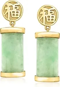 Ross-Simons Jade "Good Fortune" Drop Earrings In 18kt Gold Over Sterling