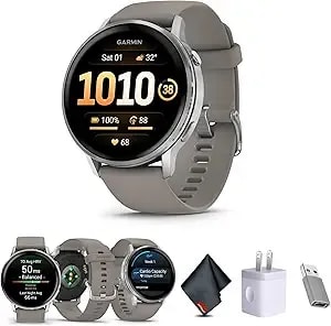 Garmin Venu 4, 45mm, Advanced Fitness Tracker Gps Smartwatch, 1.4" Amoled Display, Built-In Flashlight, 12 Days Of Battery Life, Silver With Silver Gray Silicone Band (Watch Bundle)